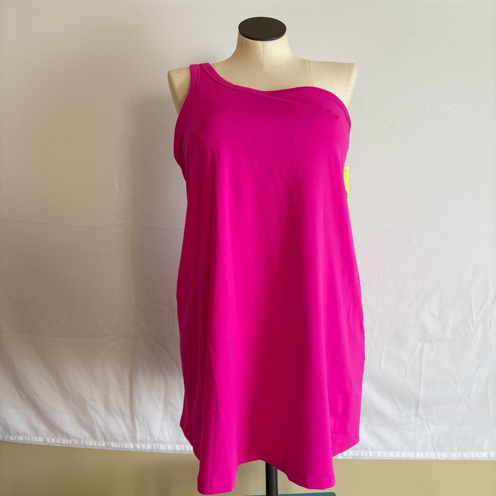 Asymmetrical Athletic Dress All in Motion Vibrant Pink Built In Shelf Bra NWT